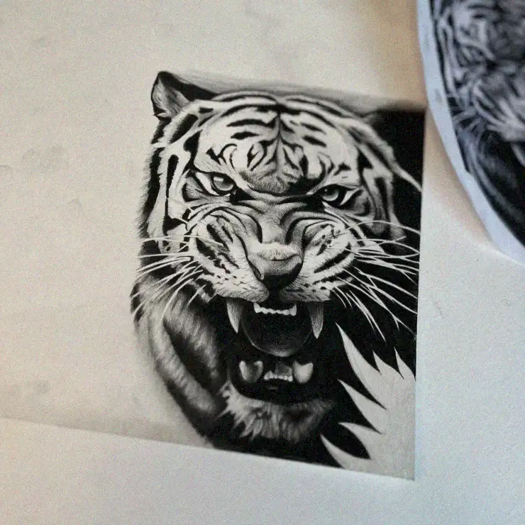 Tiger's Snarl Unleashed in Pencil Artistry