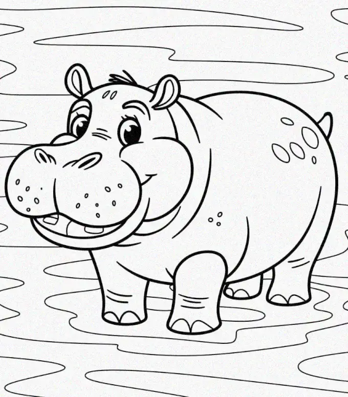 Hippo's Happy Swim in Monochrome