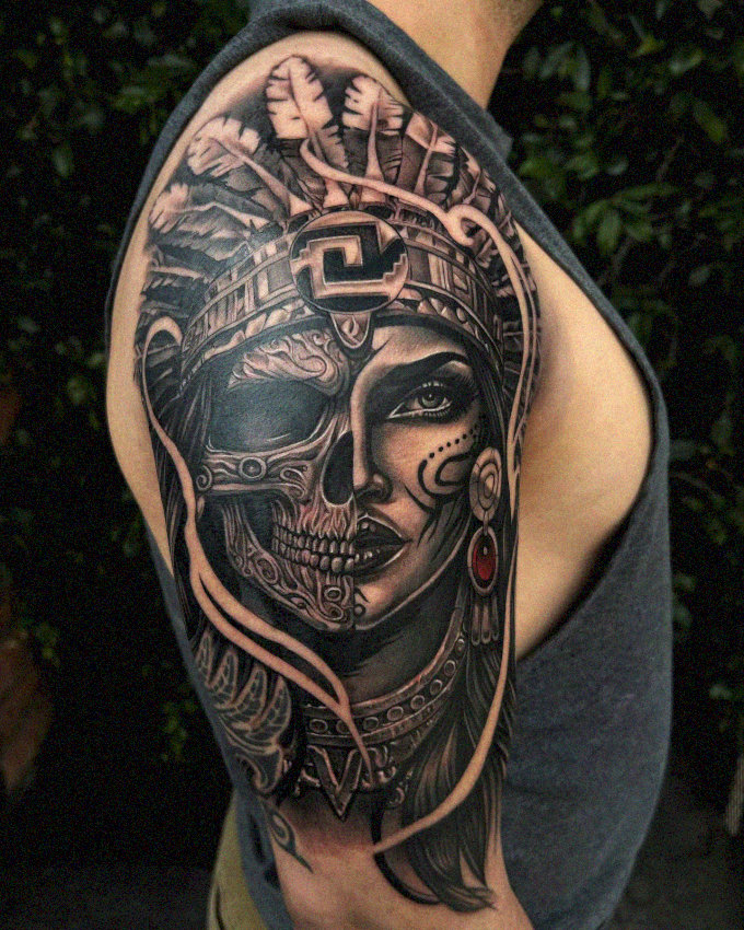 Inked Beauty Amidst Death and Nature