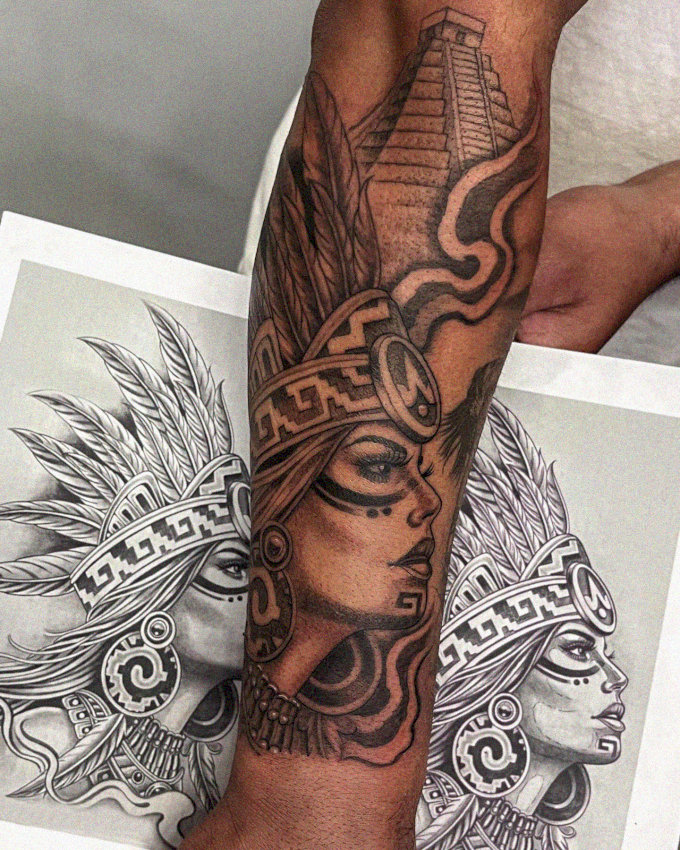 Mesoamerican Warrior Tattooed on Human Skin