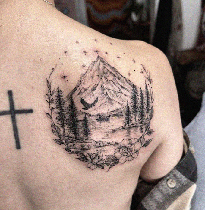 Floral Mountain Dreamscape Tattoo Inspires