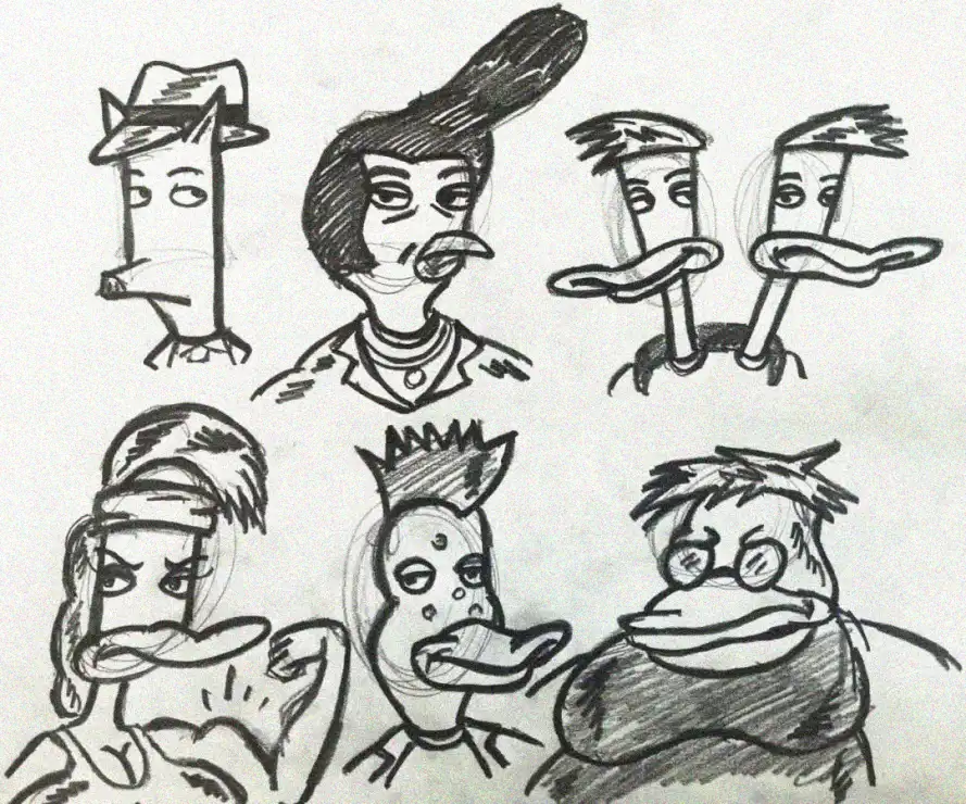 Diverse Duck Doodles in Whimsical Style