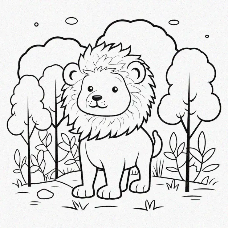 Lion's Monochrome Encounter in the Forest
