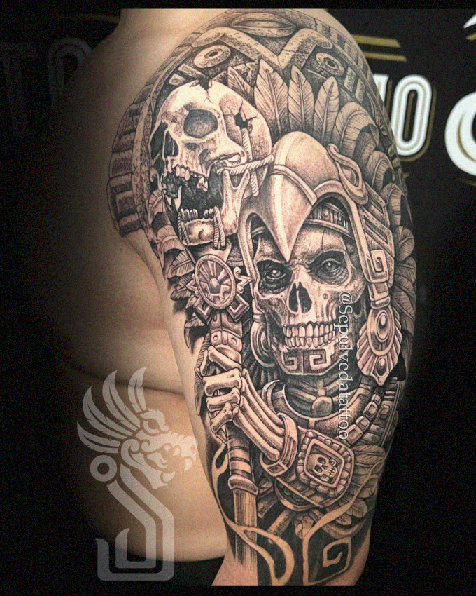 Skull and Geometry: An Aztec Tattoo Journey