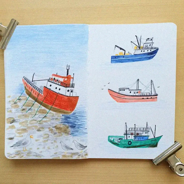 Vibrant Maritime Sketches on Notepad
