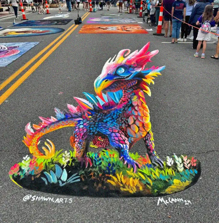 Street Art Dragon Roars Among the Crowds