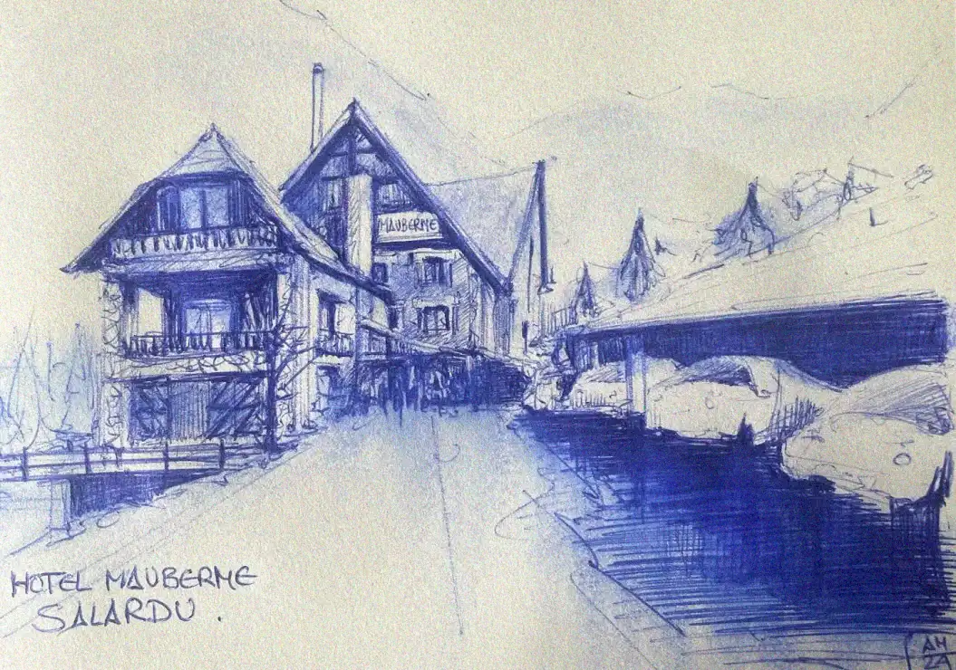Quaint Winter Sketch of Hotel Mauberme