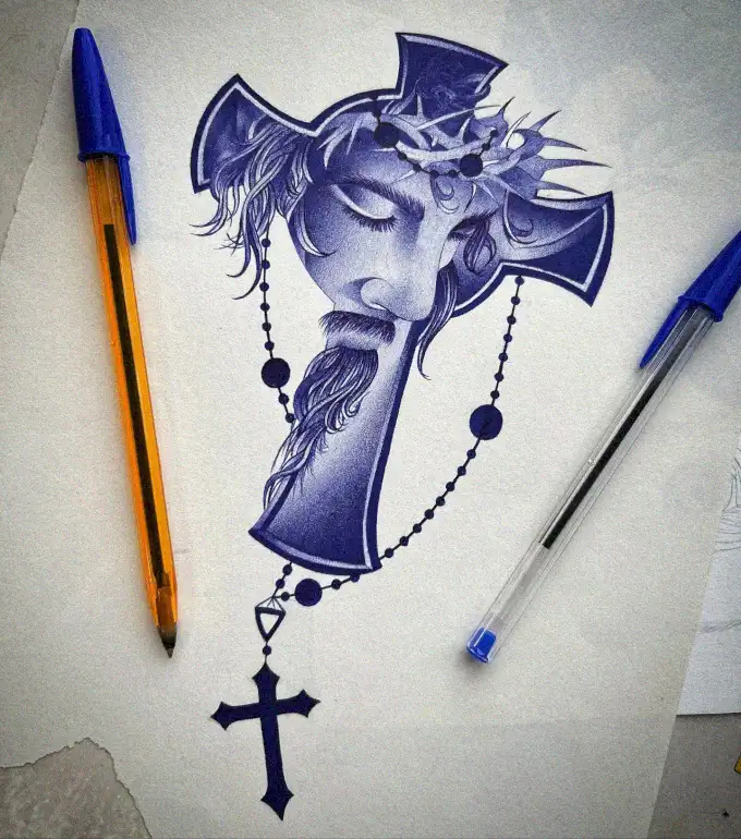 Bearded Savior in Thorn Crowned Cross