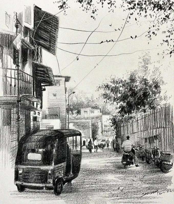 Sketch of a Humming Residential Street