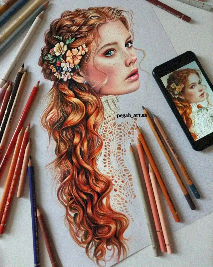 Adorned in Floral: A Pencil Portrait Unveiled
