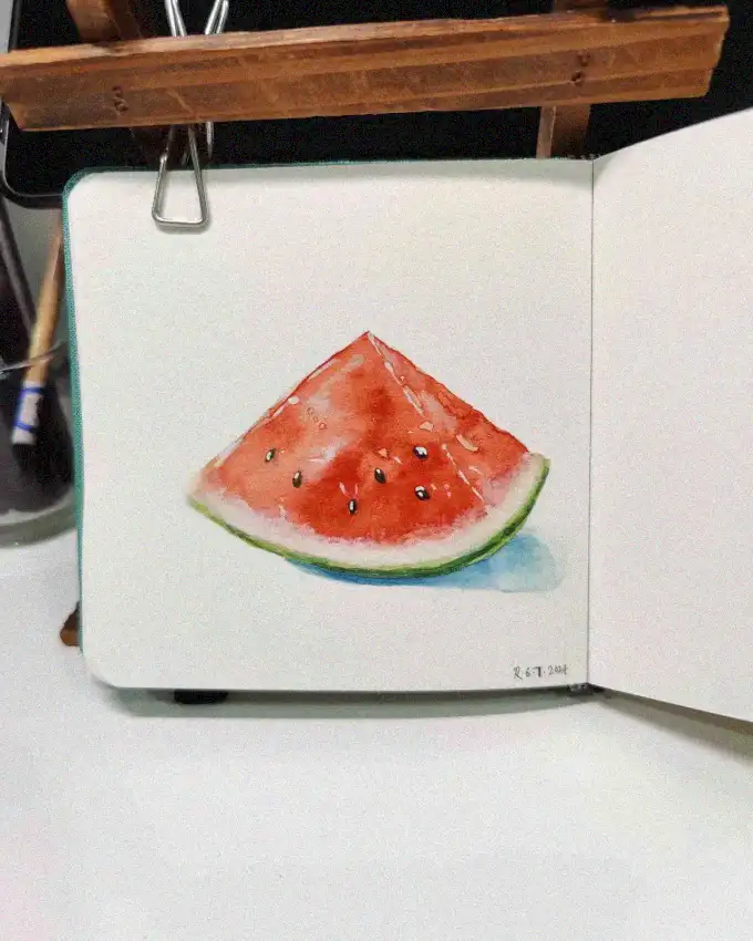 Watercolor Watermelon on a Sketchbook Canvas