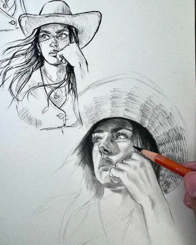 Sketching a Lady in a Hat