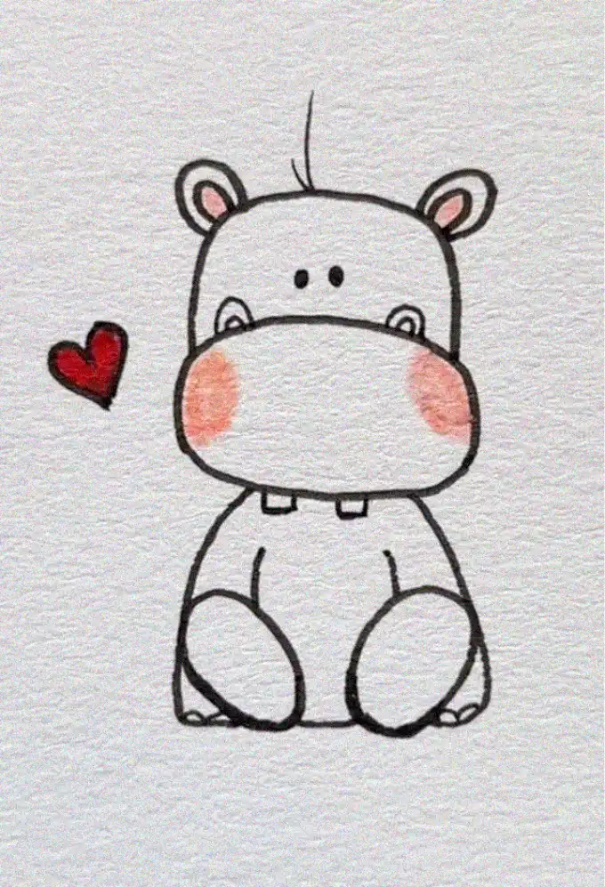 Hippopotamus Love: A Hand-drawn Affection