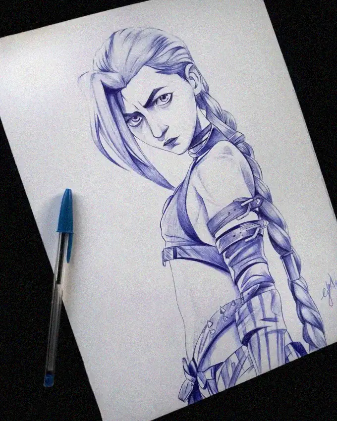 Determined Woman in Inked Lines