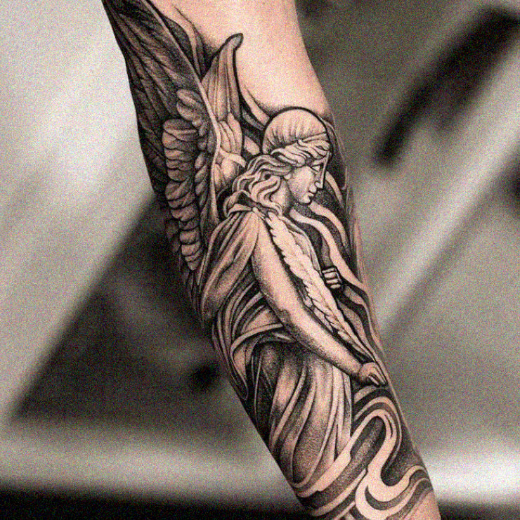Monochrome Angel Tattoo on Human Canvas