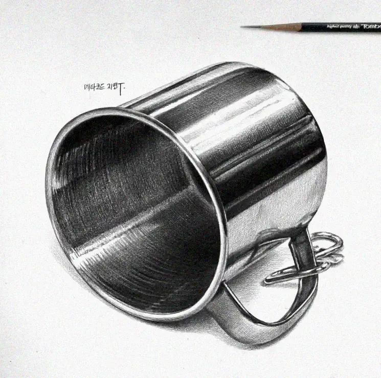 Still Life with Sketched Cup and Pencil