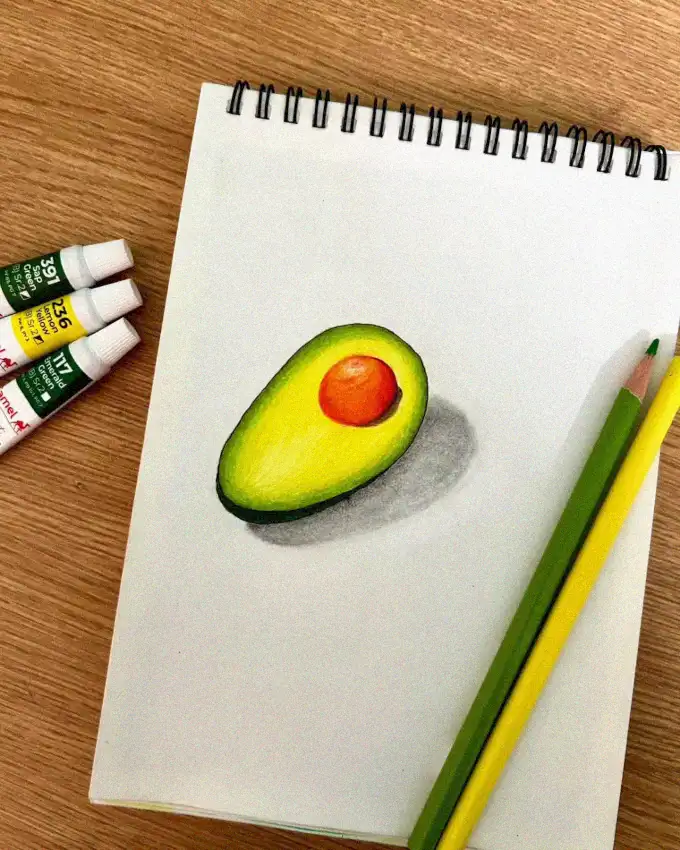 Still Life with Avocado and Art Supplies