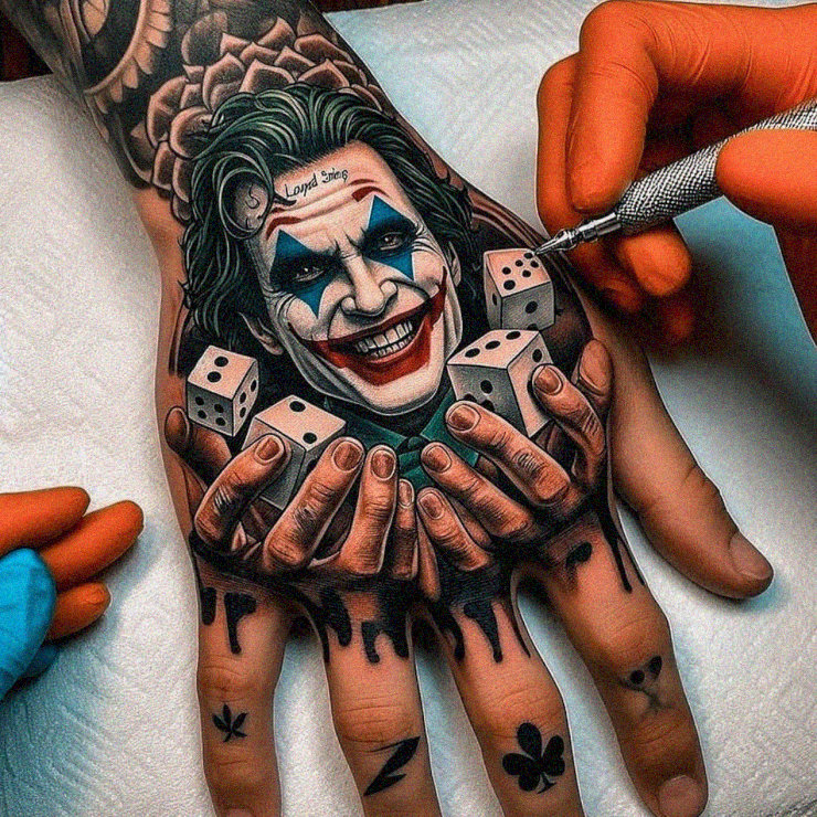 Joker's Playful Menace Inked on Skin