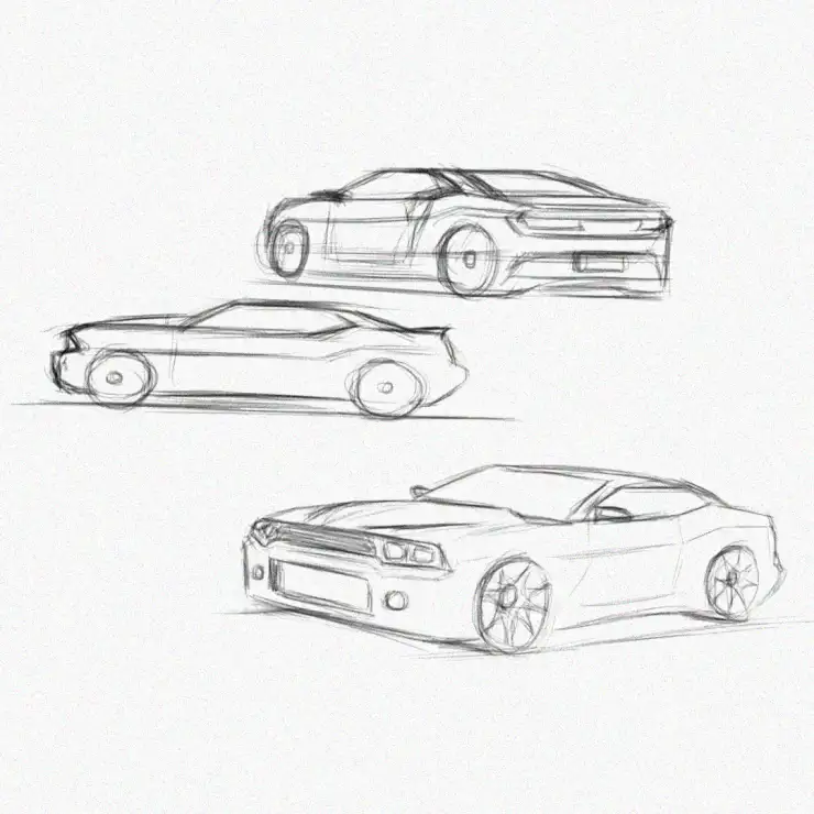 Sketches of Sports Cars in Profile