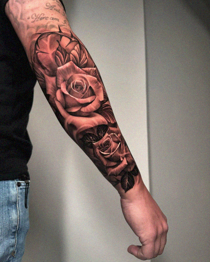 Realistic Botanical Sleeve Tattoo Display