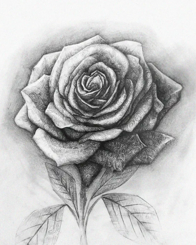 Delicate Texture of a Sketched Rose