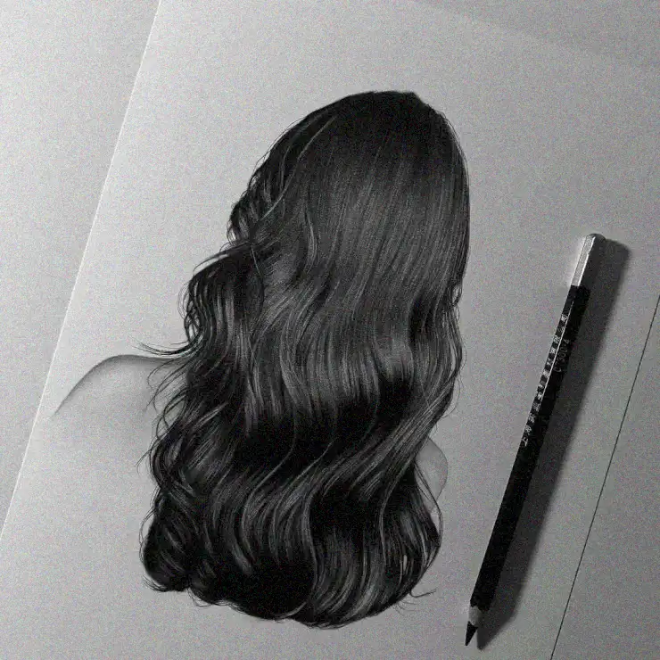 Scribbled Waves: Pencil and Woman's Hair
