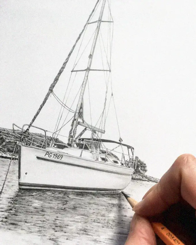 Refining Sailboat Beauty Through PencilArt