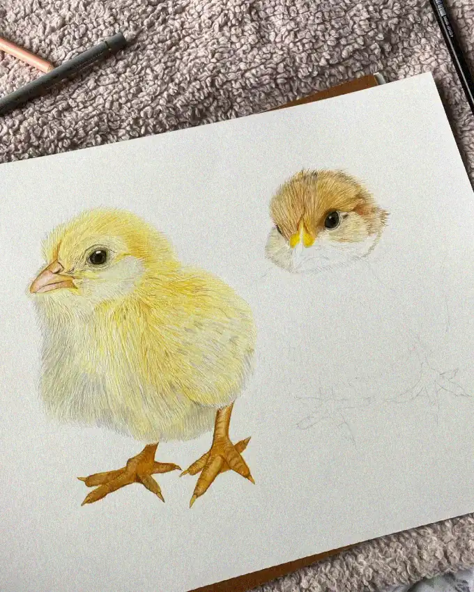 Chick Sketches in Colored Pencil
