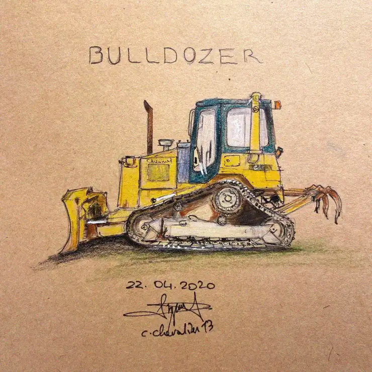 Bulldozer Unleashed in Vibrant Sketch