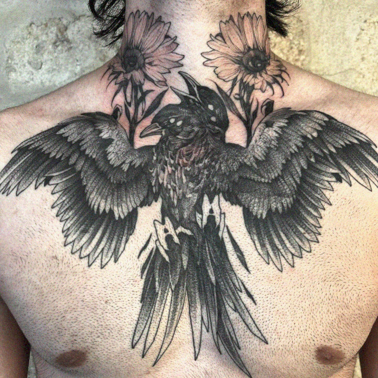 Sunflower Embrace of the Black Winged Bird