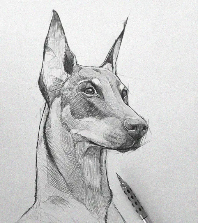 Doberman Sketch with Idle Mechanical Pencil