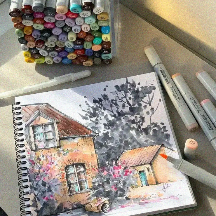 Artful Blooms: A House Sketch Journey