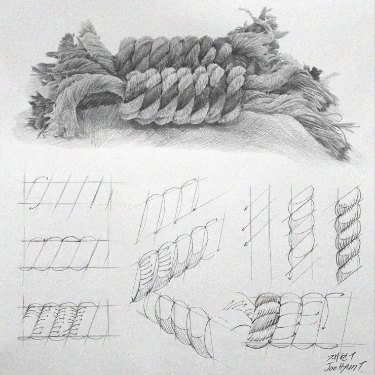 Exploring Rope Textures Through Pencil Sketching
