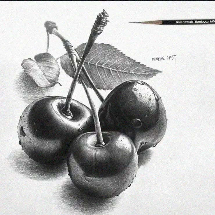 Cherries with Dew Drops in Detail