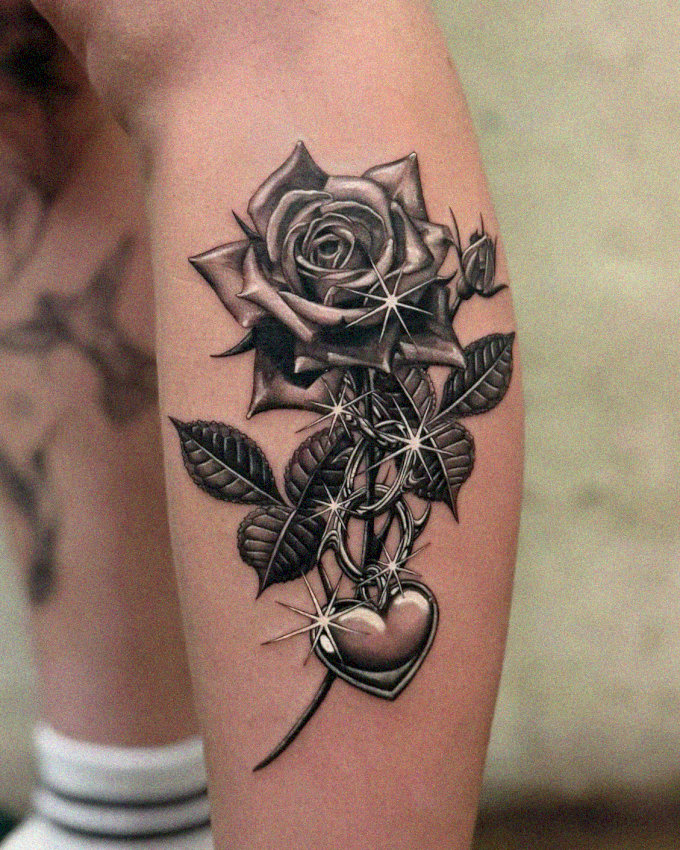 Stellar Rose Heart Tattoo Arm Portrait
