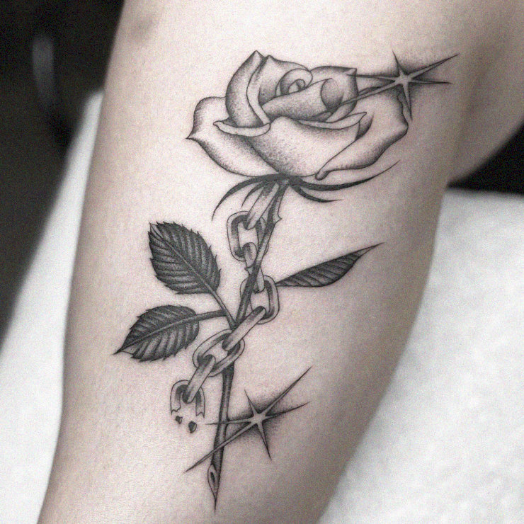 Enchanted Rose and Chain Tattoo