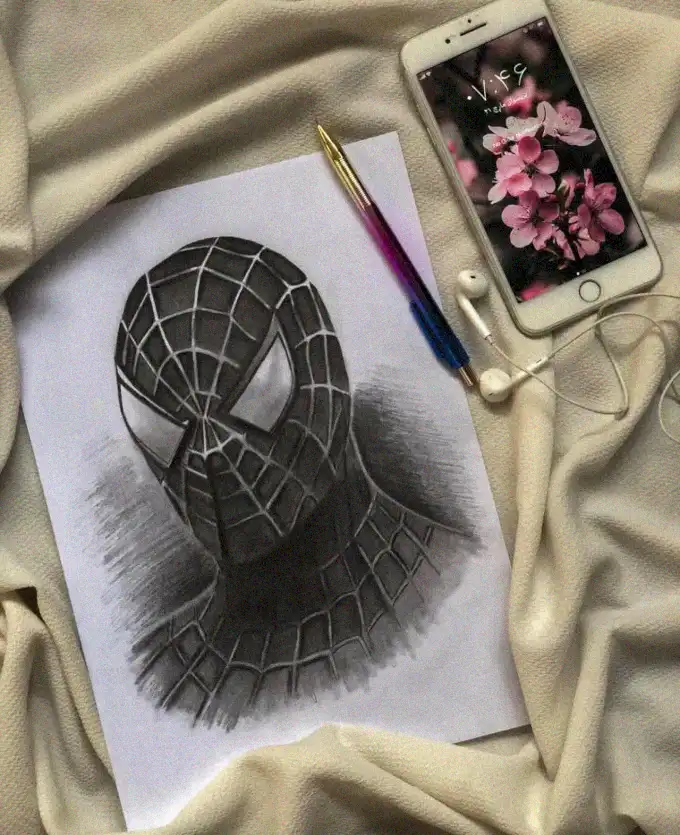 Sketching Spider-Man Amidst Digital Cherry Blossoms
