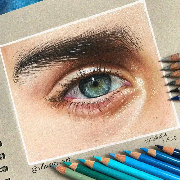 Artful Close-Up of Penciled Human Eye