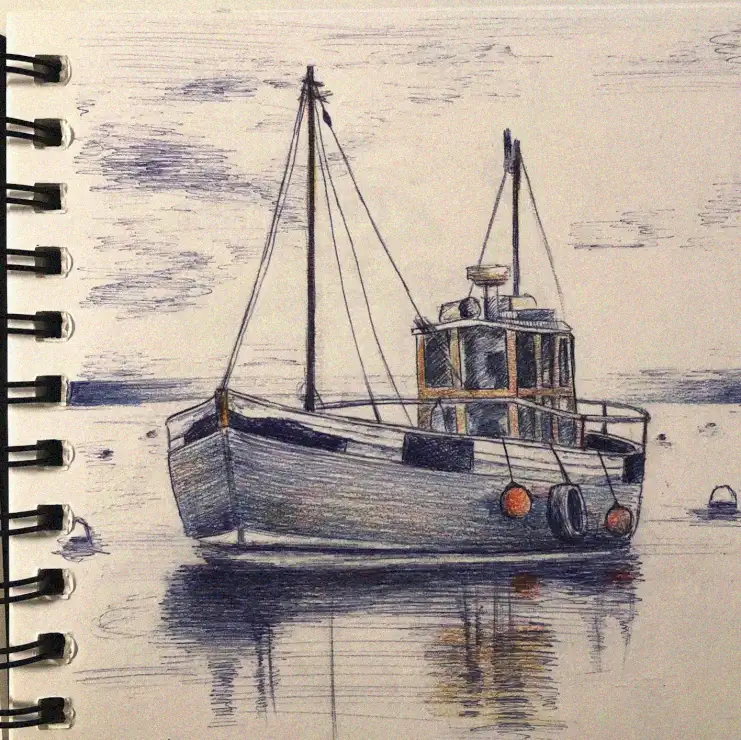 Serene Anchorage Sketched in Ink