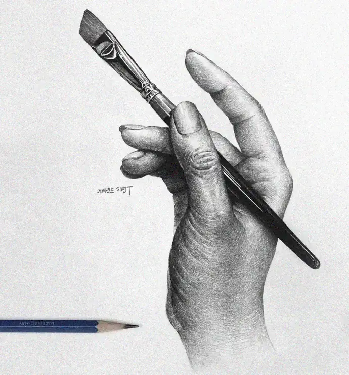 Brush in Hand, Pencil at Rest