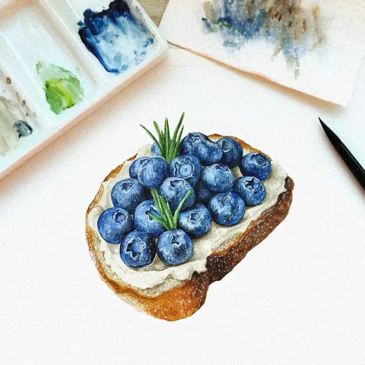Blueberries and Cream Bread Watercolor Portrait