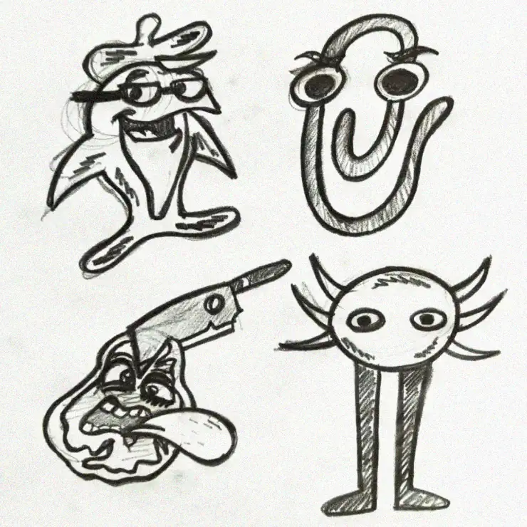 Whimsical Ensemble in Pencil Sketches