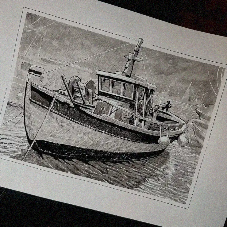 Sketch of a Moored Fishing Boat