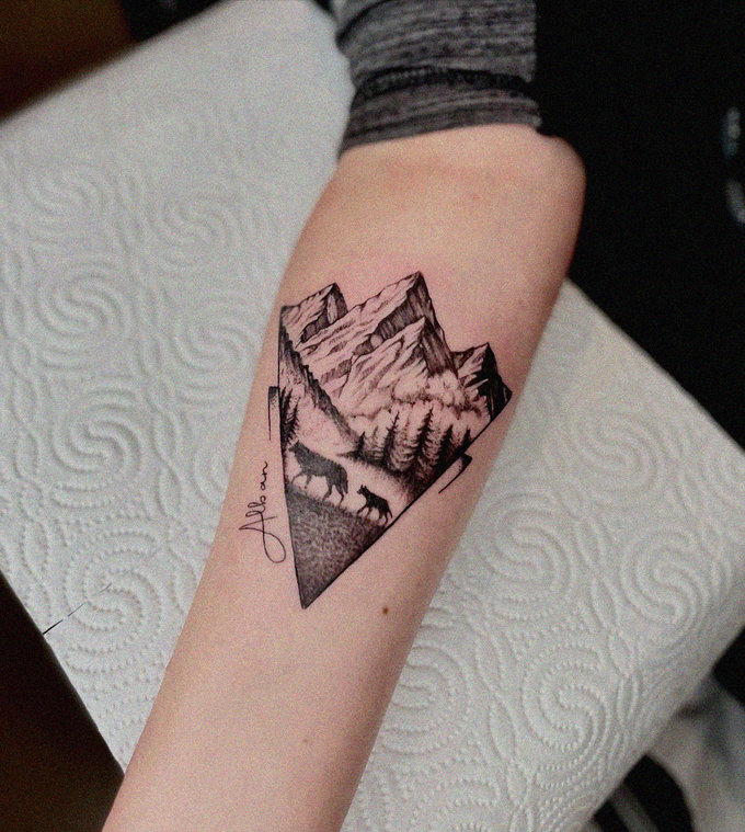 Diamond Mountain Tattoo in Black Ink