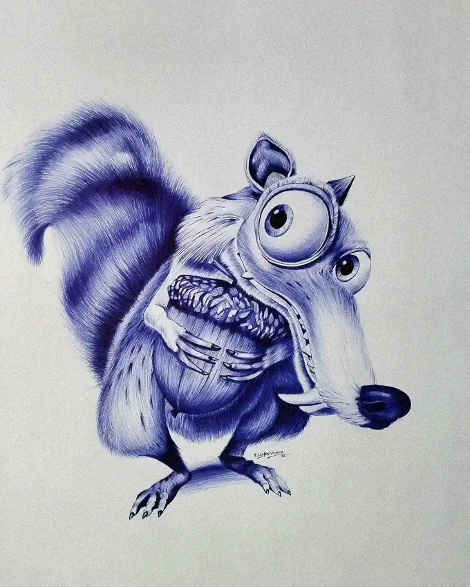 Surprised Squirrel in Azure Hues