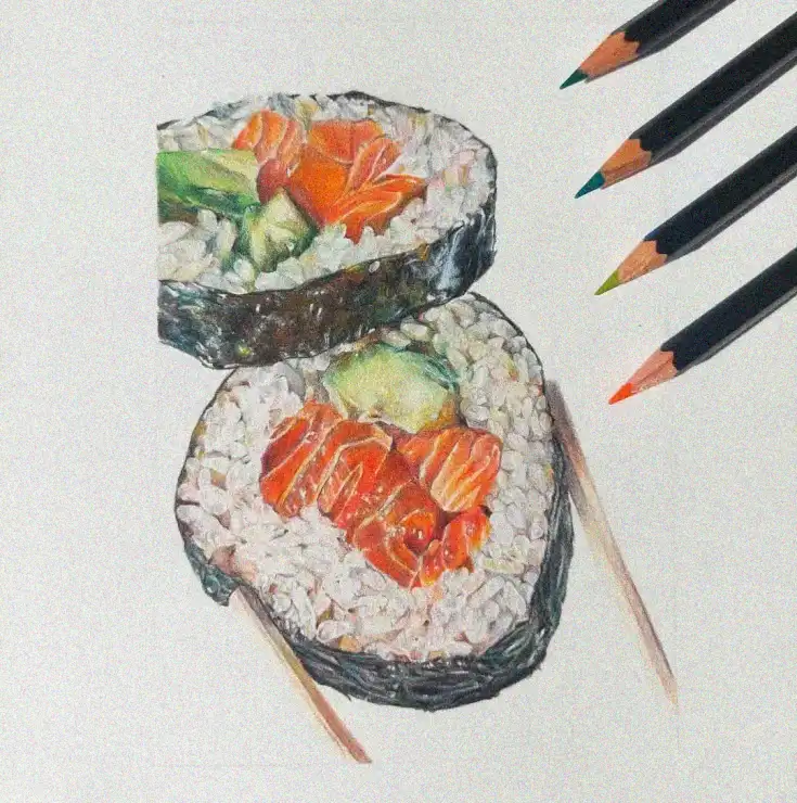 Sushi Rolls and Pencils in Color