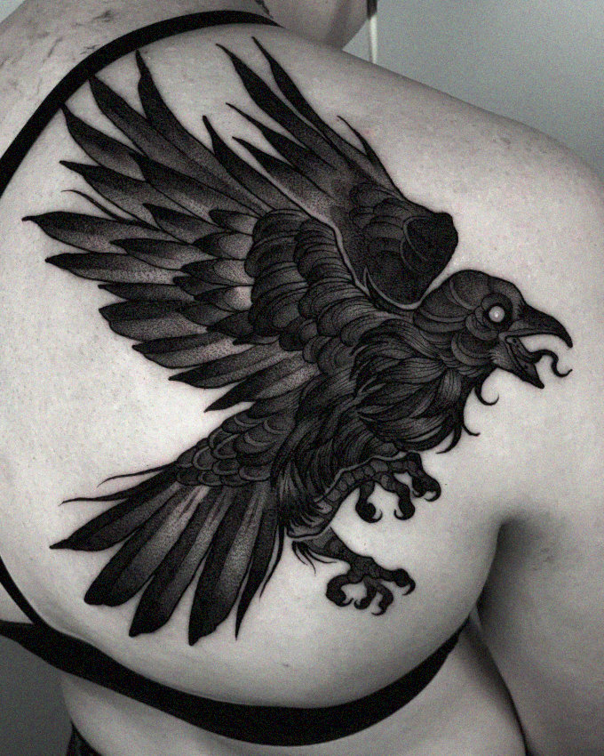Raven in Flight: An Ink Masterpiece