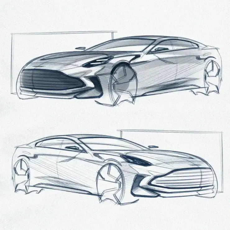 Dramatic Sketches of an Aggressive Sports Car