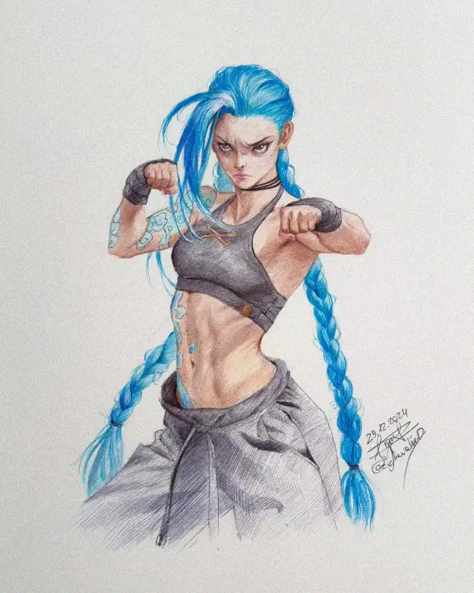 Fierce Azure Warrior: Braids and Tattoos