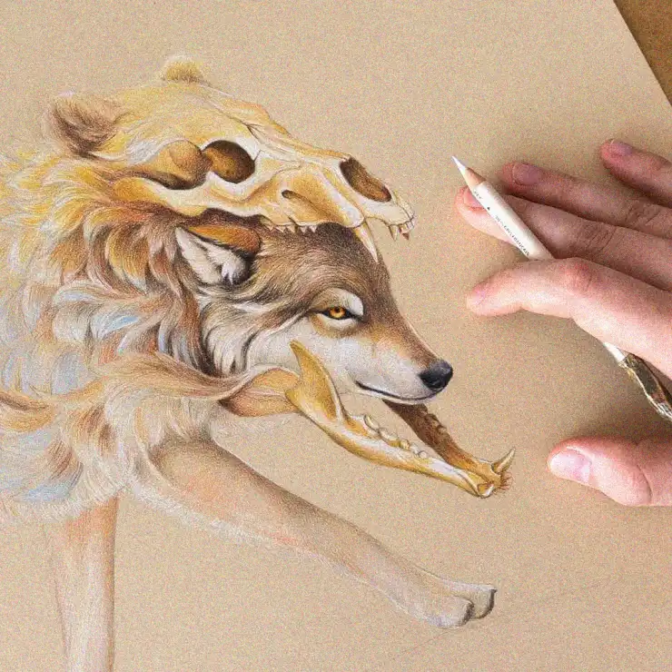 Wolf Mystique in Bone and Ink